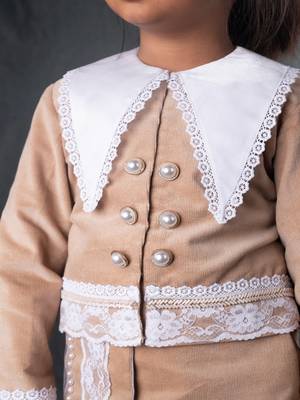 Beige embroidered corduroy co ord set 2