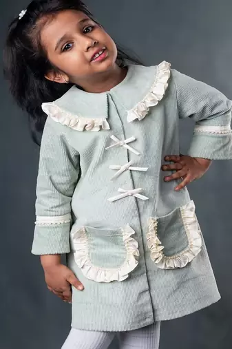 Mint green plain corduroy dress