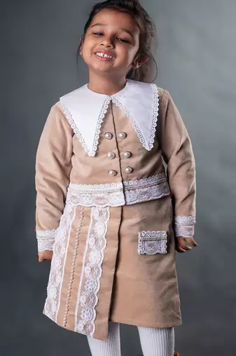 Beige embroidered corduroy co ord set