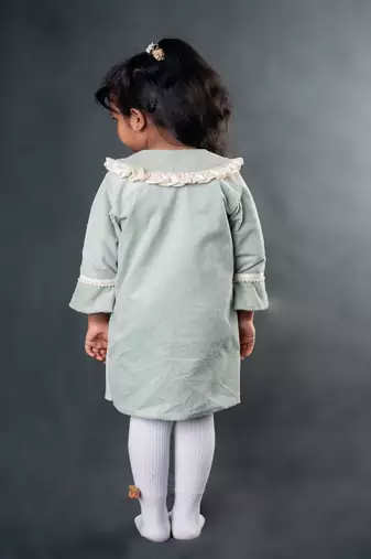 Mint green plain corduroy dress
