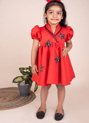 Red embroidered faux polyester dress 1
