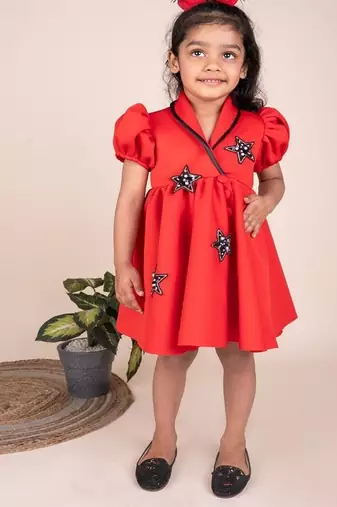 Red embroidered faux polyester dress