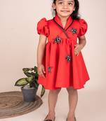 Red embroidered faux polyester dress