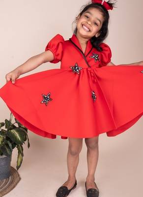 Red embroidered faux polyester dress 2