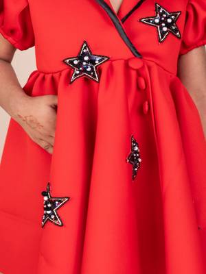 Red embroidered faux polyester dress 3