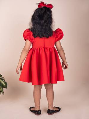 Red embroidered faux polyester dress 4