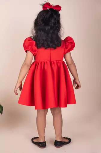 Red embroidered faux polyester dress