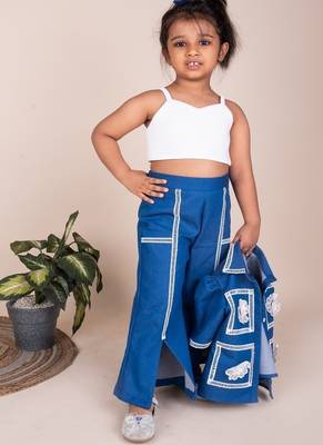 Denim blue embroidered cotton jacket set 5
