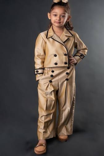 Gold plain blended cotton co ord set