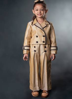 Gold plain blended cotton co ord set 2