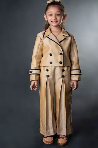 Gold plain blended cotton co ord set