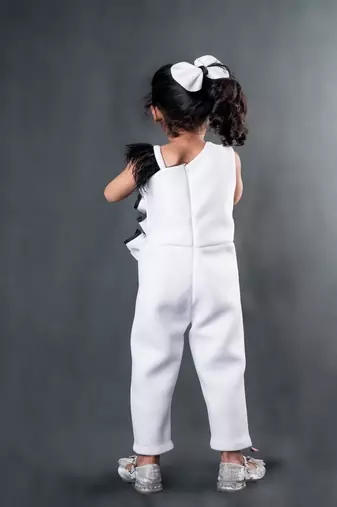White plain faux polyester jumpsuit