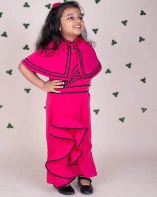 Hot pink plain faux polyester jumpsuit 1