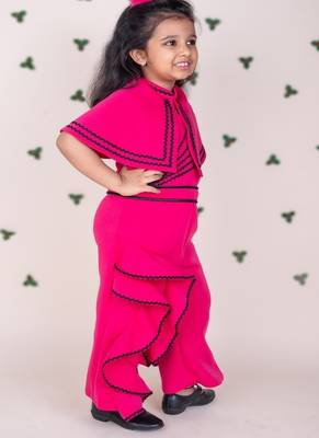 Hot pink plain faux polyester jumpsuit 2