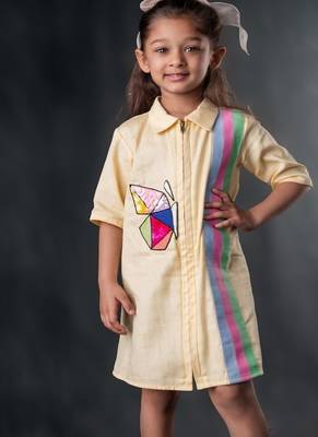 Yellow embroidered blended cotton dress 1