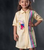 Yellow embroidered blended cotton dress