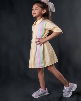 Yellow embroidered blended cotton dress 2