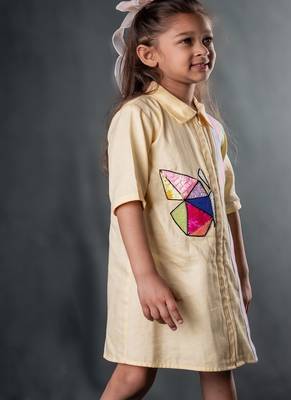 Yellow embroidered blended cotton dress 3