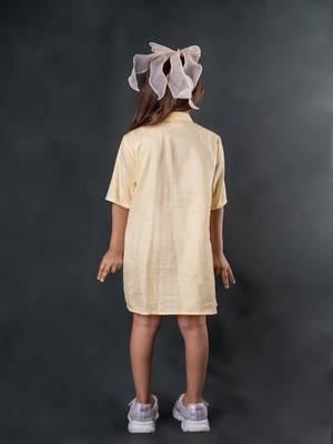 Yellow embroidered blended cotton dress 4