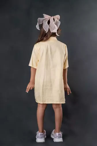 Yellow embroidered blended cotton dress