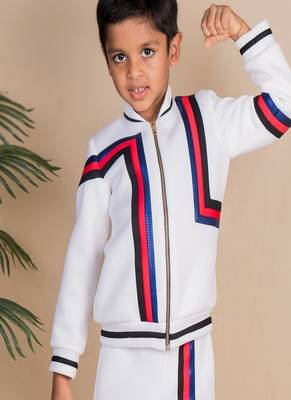 White plain faux polyester jacket 1