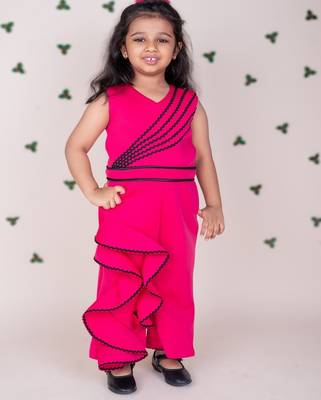 Hot pink plain faux polyester jumpsuit 1