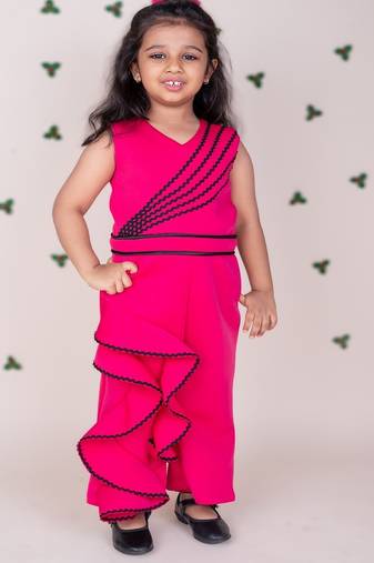 Hot pink plain faux polyester jumpsuit
