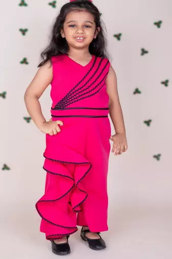 Hot pink plain faux polyester jumpsuit