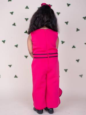 Hot pink plain faux polyester jumpsuit 3