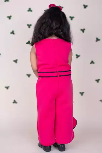 Hot pink plain faux polyester jumpsuit