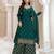 Peacock green heavy chinon jacquars silk full stitched free size upto 44 palazzo suits