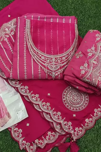 pink embroidered palazzo suit 