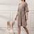 Women brown cotton v-neck dress