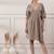 Women brown cotton v-neck dress