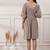 Women brown cotton v-neck dress