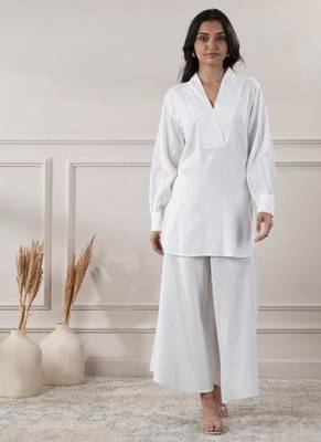 Women white cotton top with flared pants 1