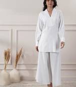 Women white cotton top with flared pants