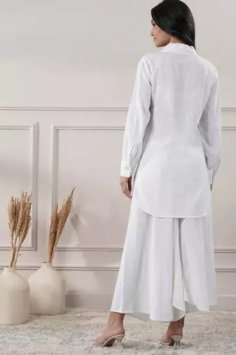 Women white cotton top with flared pants