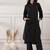 Women black cotton dress with button