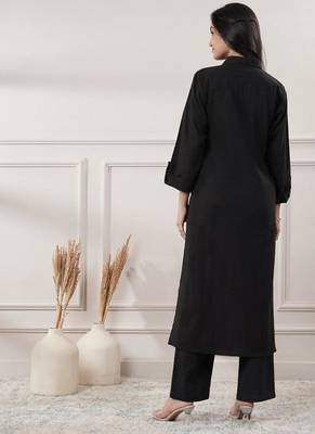 Women black cotton dress with button 2