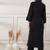 Women black cotton dress with button