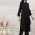 Women black cotton dress with button