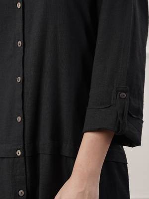 Women black cotton dress with button 5