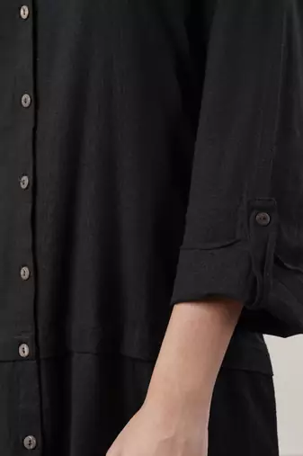 Women black cotton dress with button