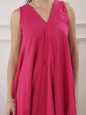 Women fuchsia cotton a-line midi dress with pants 2