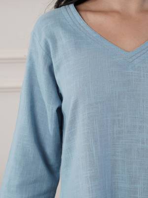 Women smoke blue v-neck dress 2