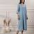 Women smoke blue v-neck dress