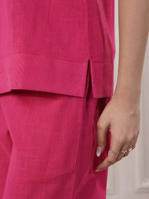 Women fuchsia cotton yoga set 2