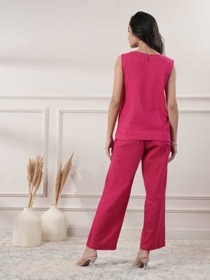 Women fuchsia cotton yoga set 4