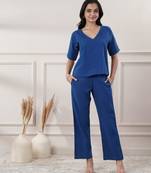 Women royal blue co-ord set v neck